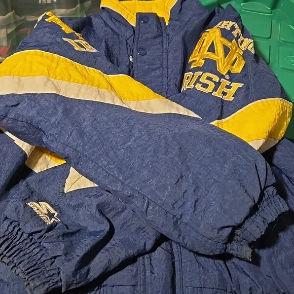 Vintage 90s Starter Notre Dame Fighting Irish College Jacket Blue Yellow Medium - Picture 16 of 16